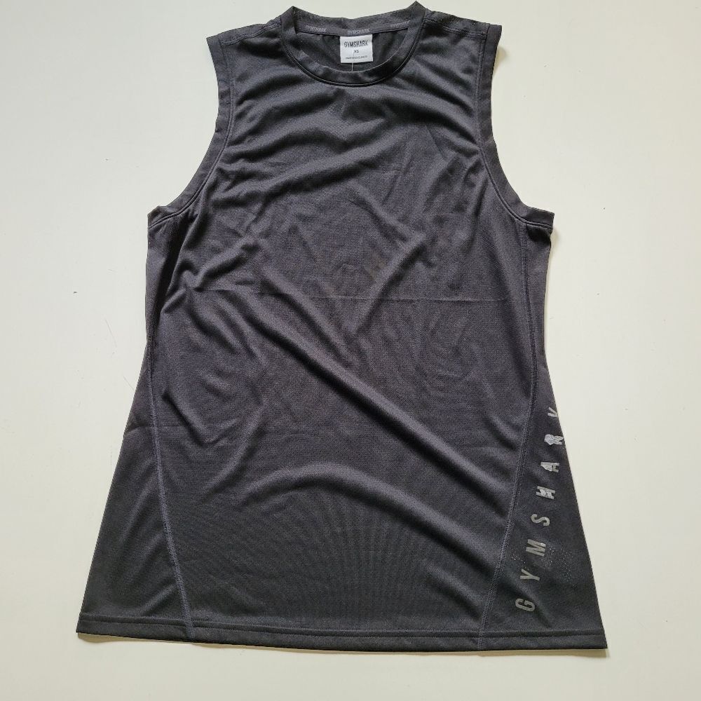 NEW GYMSHARK BLACK MUSCLE SHIRT SPELLOUT BLACK XS EXTRA SMALL